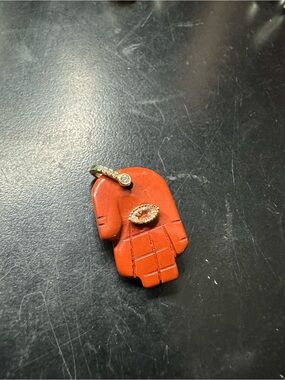 Freida Rothman Vault Gold-Accented Burnt Orange Hamsa Pendant - brass base
